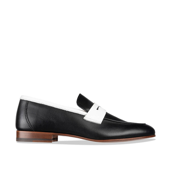 Womens black deals and white loafers