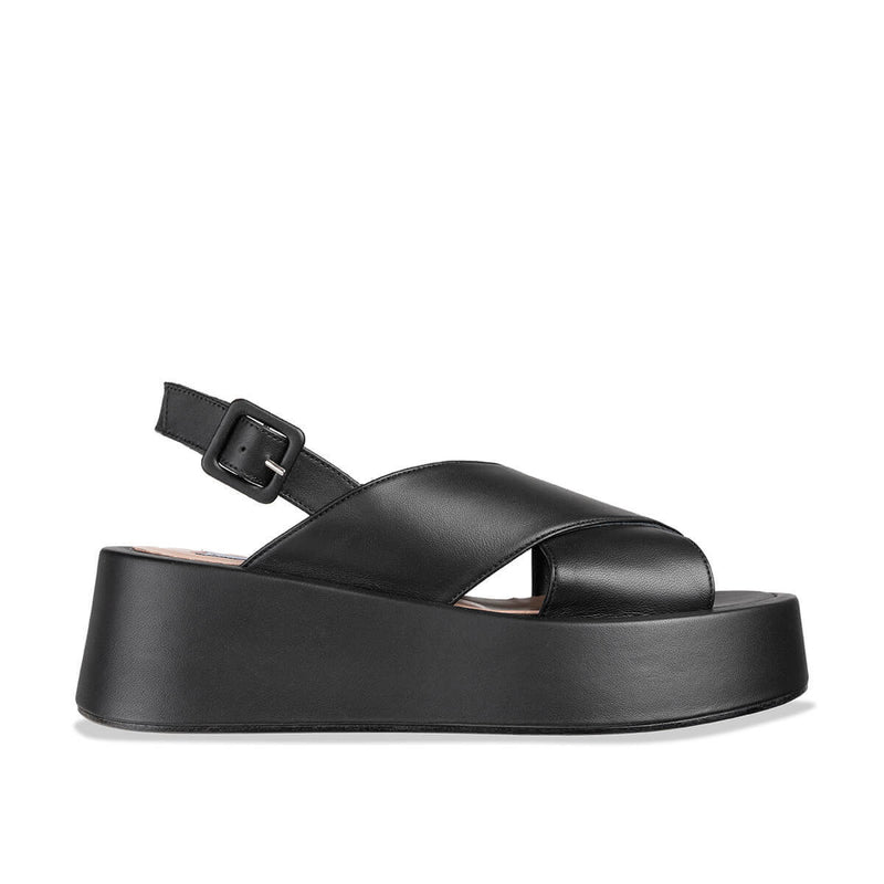 marina platform black leather sandals Made in Italy habbot