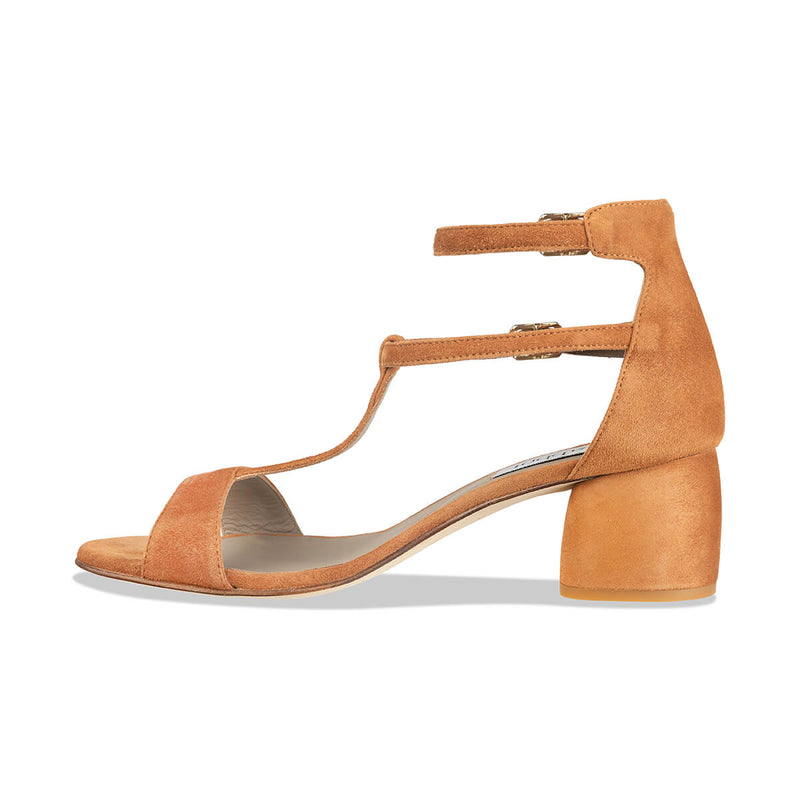 'uzzo' women's strappy heel sandals – brown suede | habbot