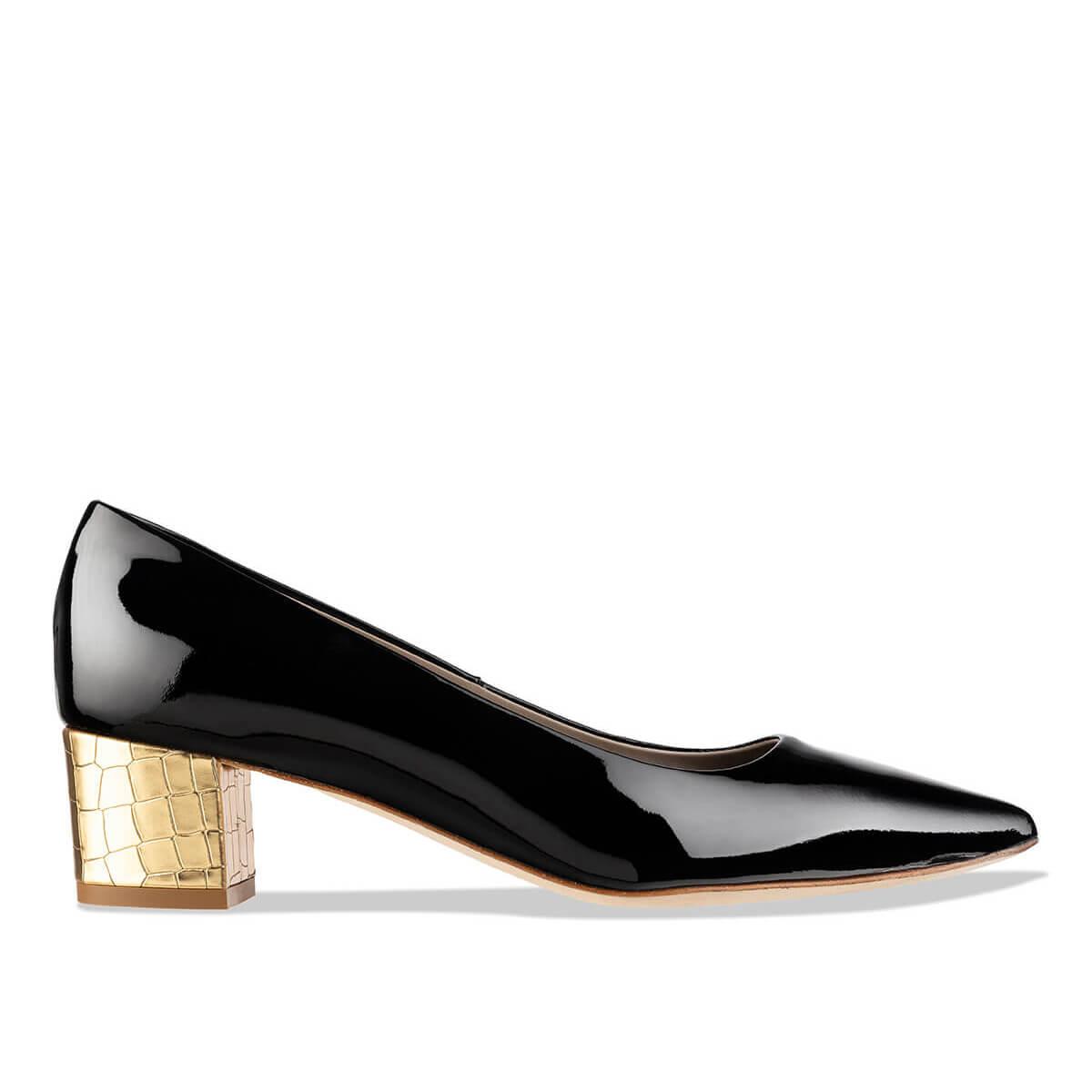 'Atkin' Women’s black and gold croc leather heels - Italian Shoes | habbot