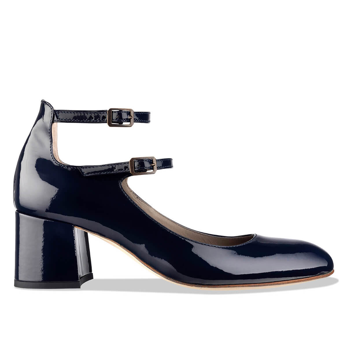 Habbot 'elba' Women's navy leather block Heels – Italian Shoes | habbot