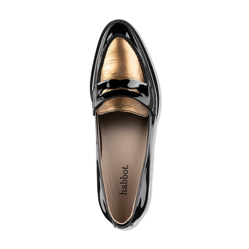 'guilia' women's bronze and black patent loafers - made in Italy | habbot