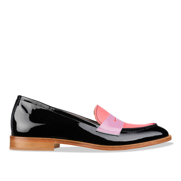'guilia' women's pink and black patent loafers - made in Italy | habbot