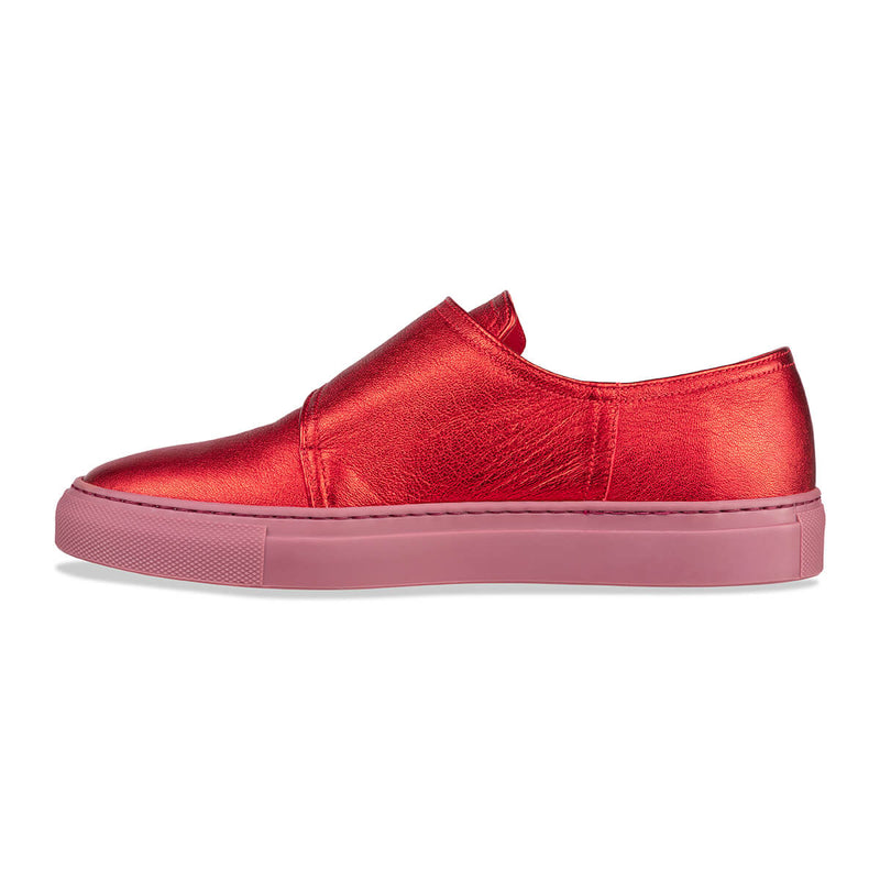 munro women s red metallic sneaker Italian Leather habbot